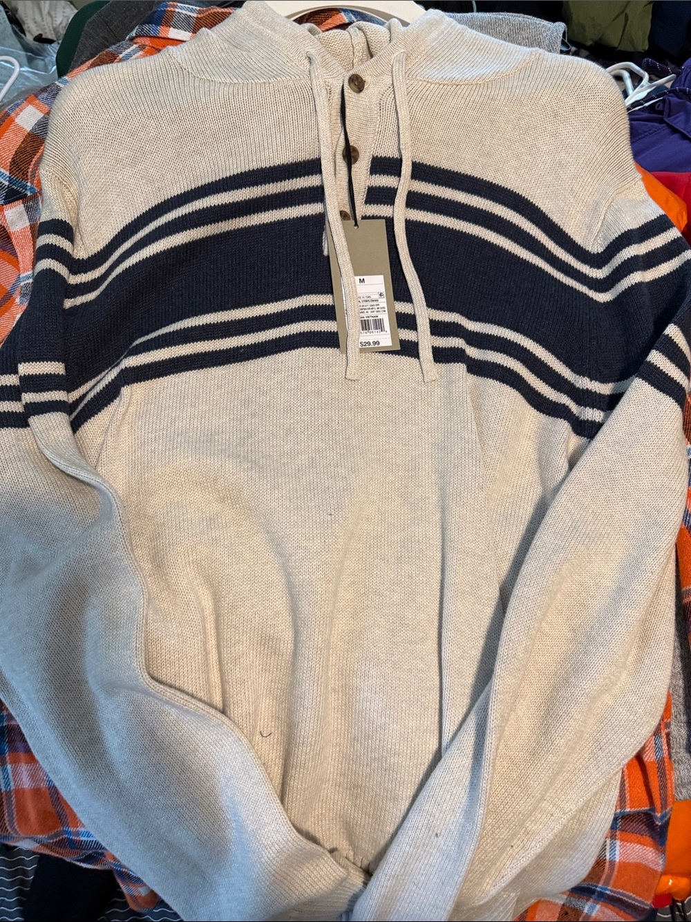 Goodfellow & Co Oatmeal and Navy Striped Knit Hoodie